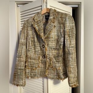 Tailor B. Moss Beige Tweed Blazer with Fringe